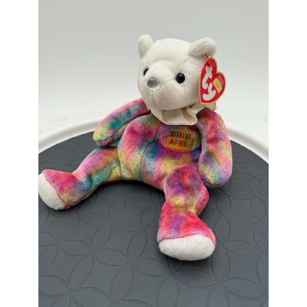 TY Beanie Baby April Birthday Bear Diamond Birthstone Multicolor Plush w/ Tags